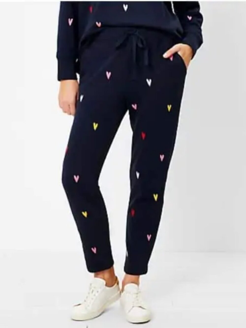 Lou & Grey w/ LOFT Colorful Heart Terry Sweatpants Jogger Pants Sz Med Valentine